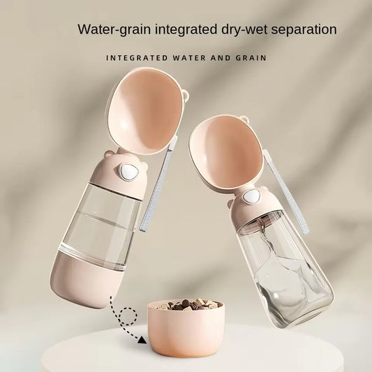 2-in-1 Portable Pet Water & Food Bottle – Travel Dispenser for Dogs & Cats